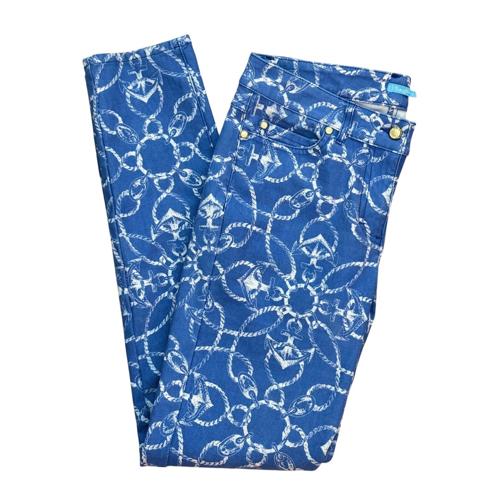 J.McLaughlin Size 6 Blue & White Anchor Print Skinny Jeans‎ Nautical